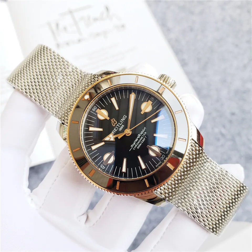 Breitling Superocean Mesh Band Black Dial - Hình 7