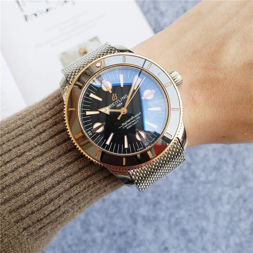 Breitling Superocean Mesh Band Black Dial - Hình 4