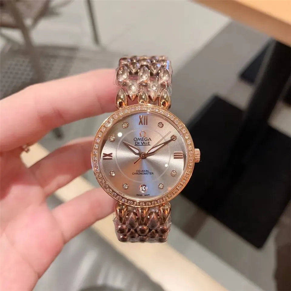 de Omega Rose Gold Diamond Bezel
